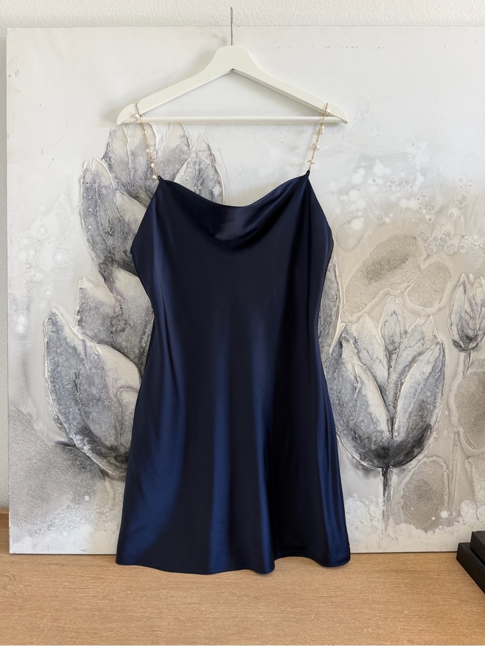 Cami NYC Navy Satin Slip with Beaded Straps